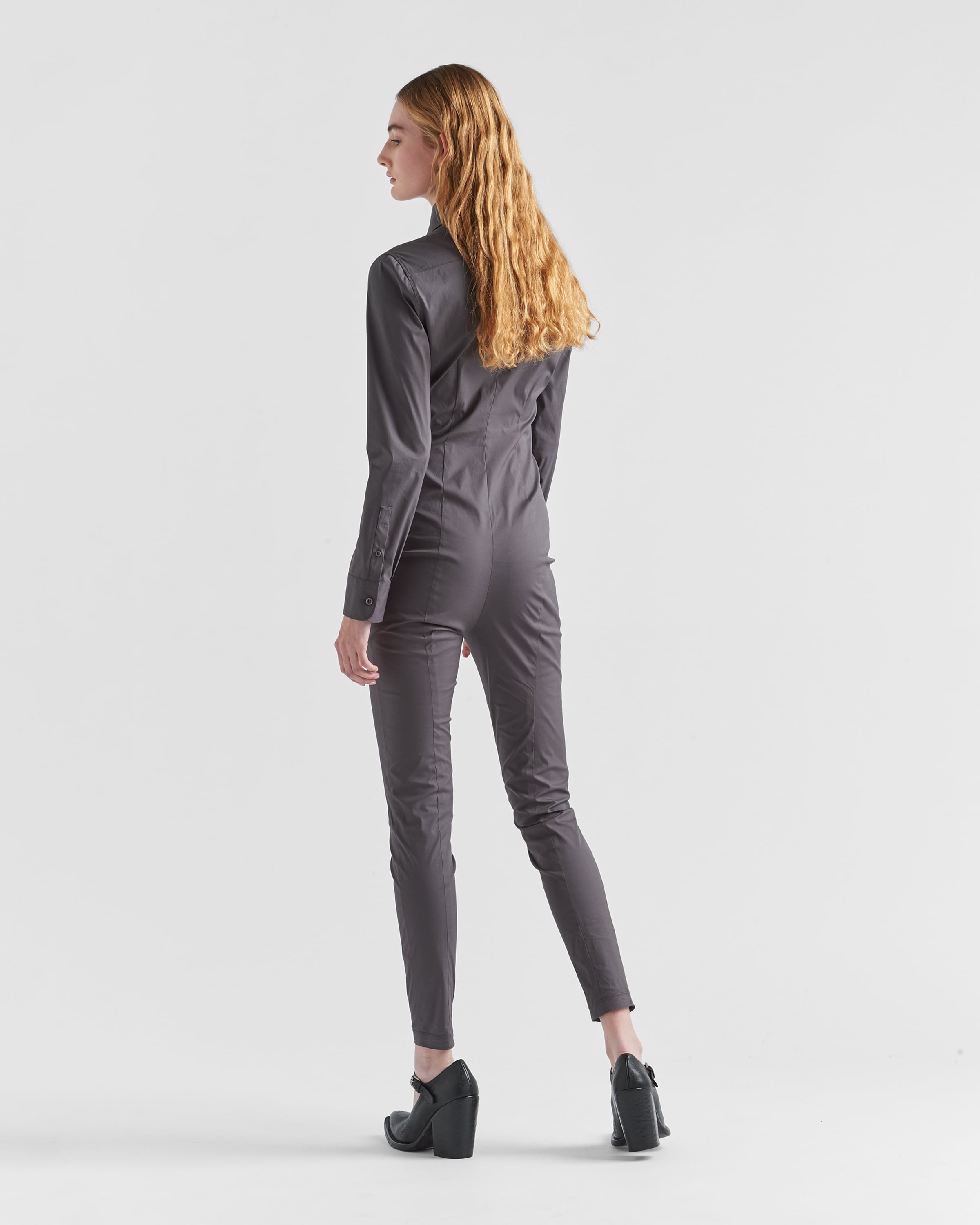 オールインワン・サロペット PRADA Graphite stretch poplin jumpsuit Prada Graphite Stretch Poplin Jumpsuit In Grey | ModeSens