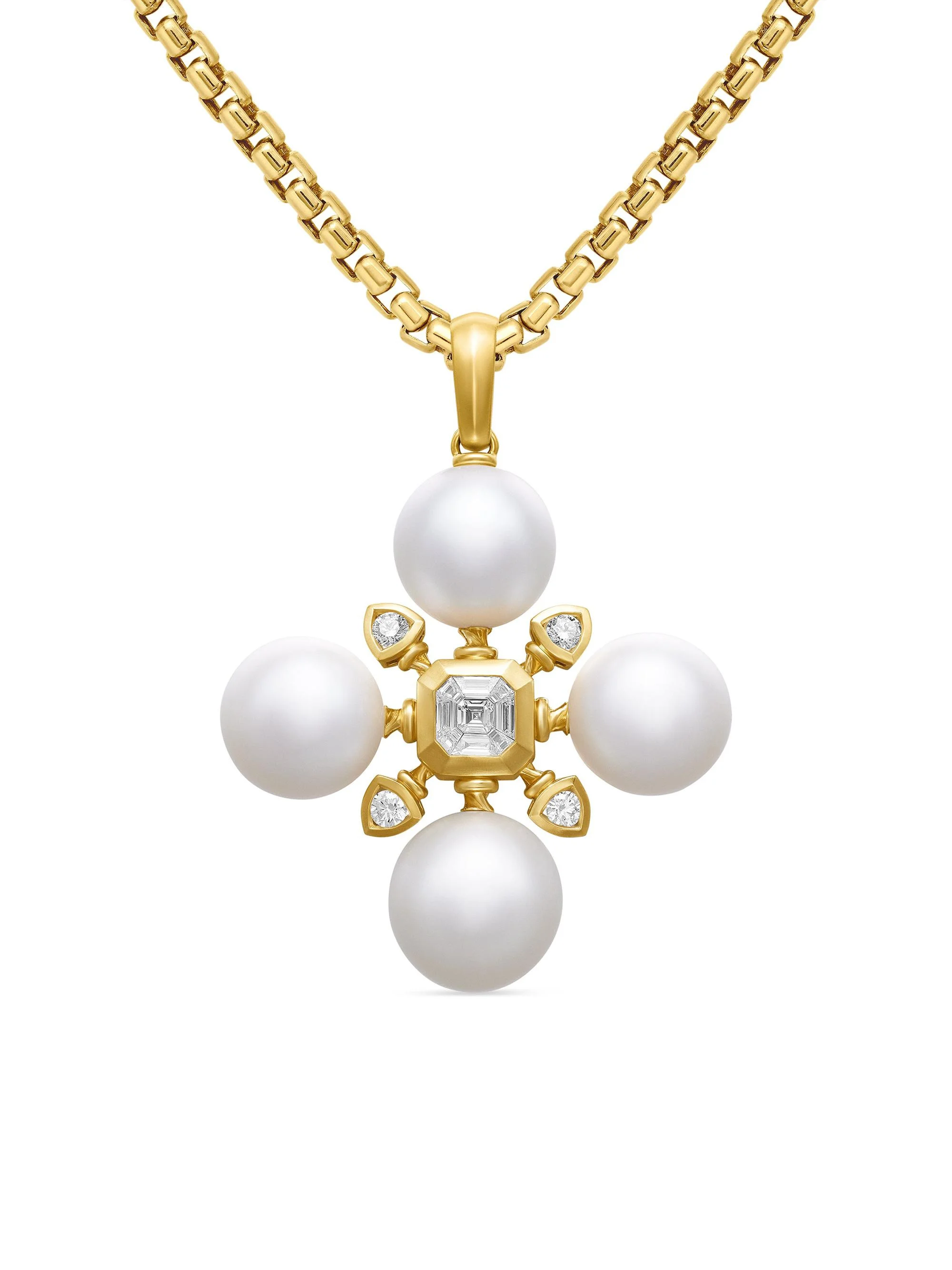 Women's Renaissance Pearl Pendant in 18K Yellow Gold with Pearls and Diamonds, 29.4mm - South Sea Wh - 1