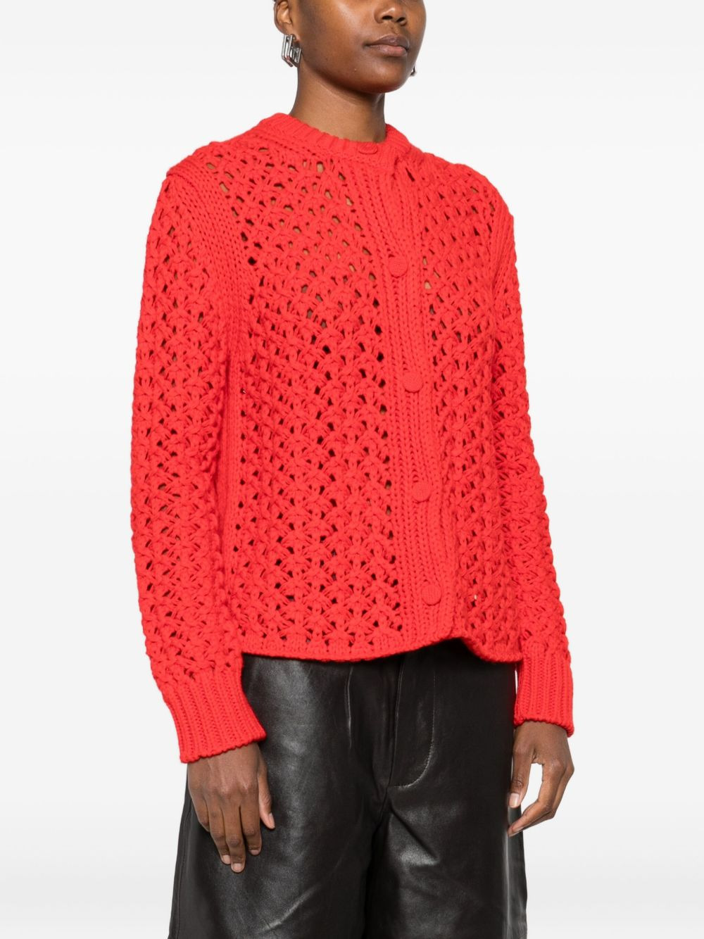 open-knit buttoned-up cardigan - 3