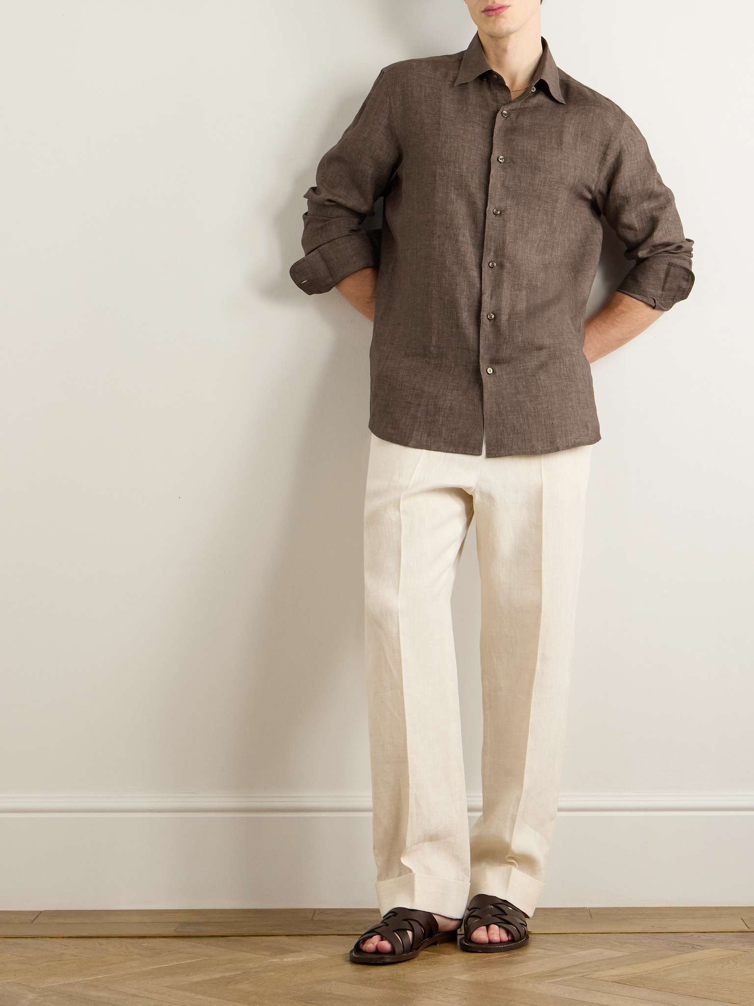 Button-Down Collar Linen Shirt - 2