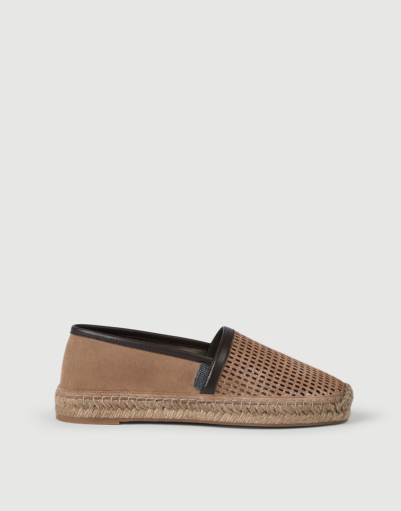 Sparkling leather net and suede espadrilles with shiny tab 1