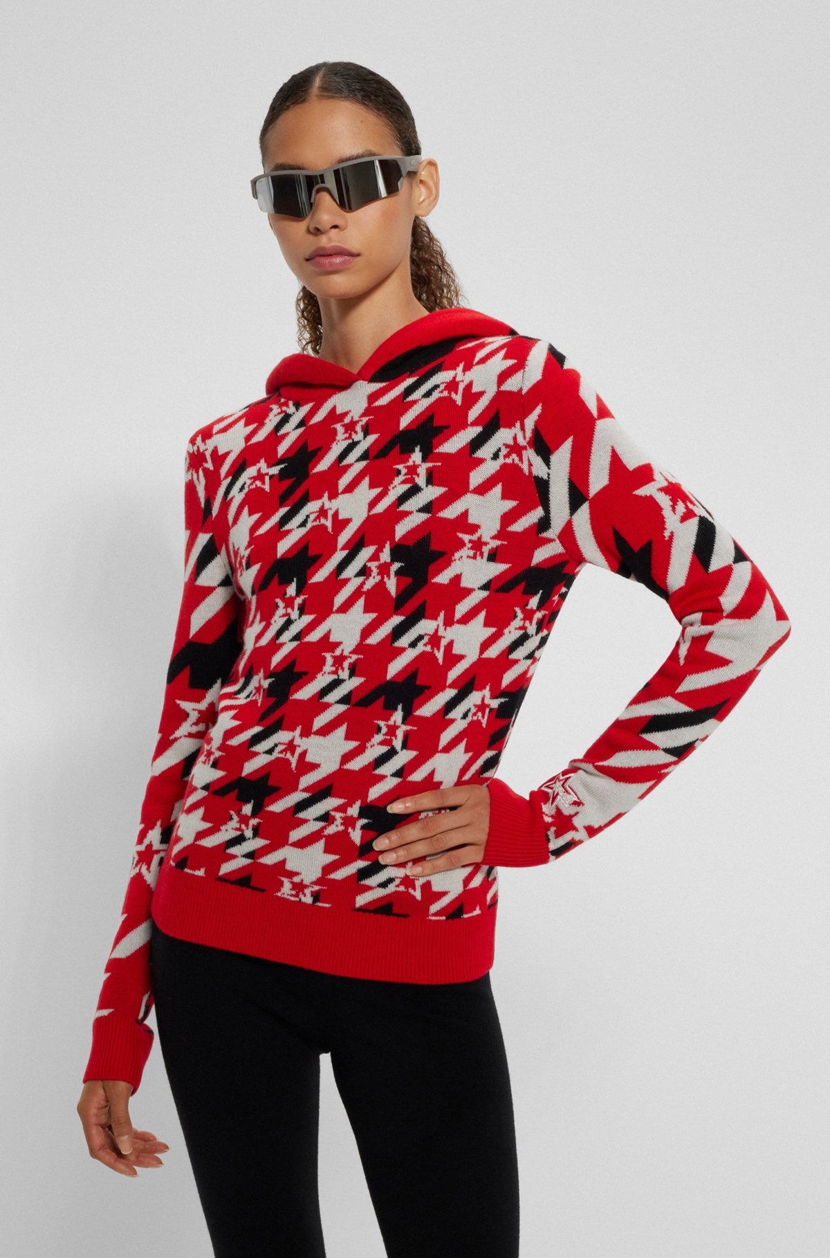 BOSS X PERFECT MOMENT HOUNDSTOOTH HOODIE IN VIRGIN WOOL - 2