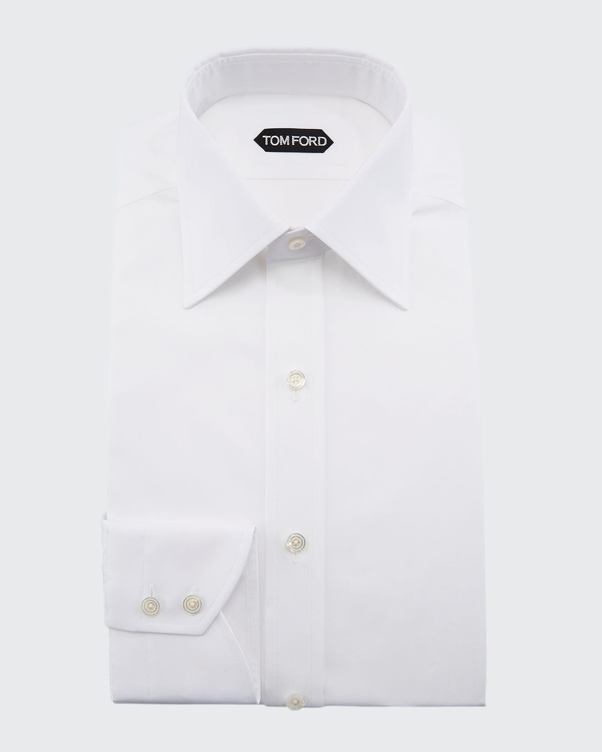 Solid Barrel-Cuff Dress Shirt, White - 1