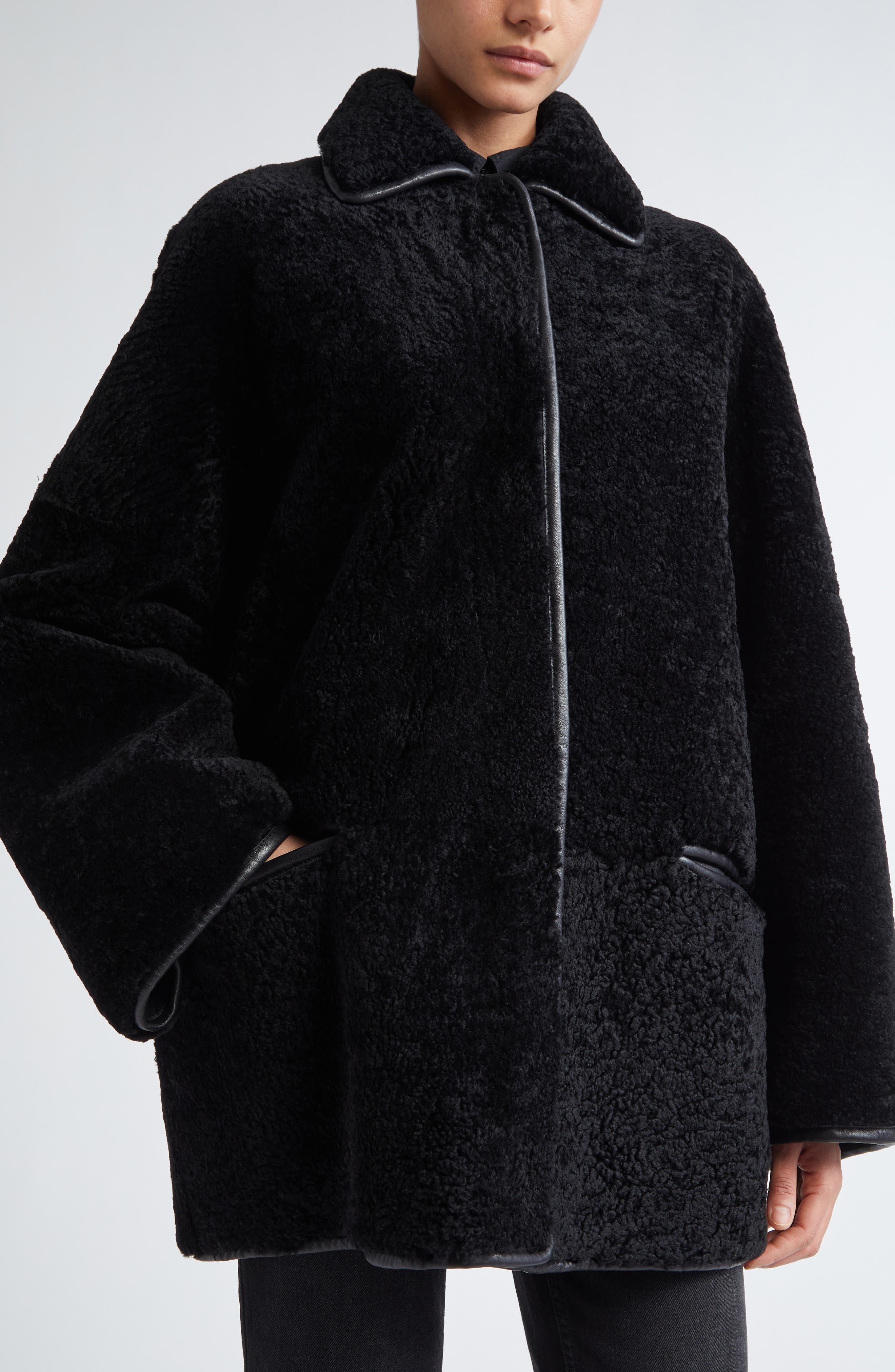 TOTEME Genuine Teddy Shearling Overshirt Jacket in Black at Nordstrom - 5