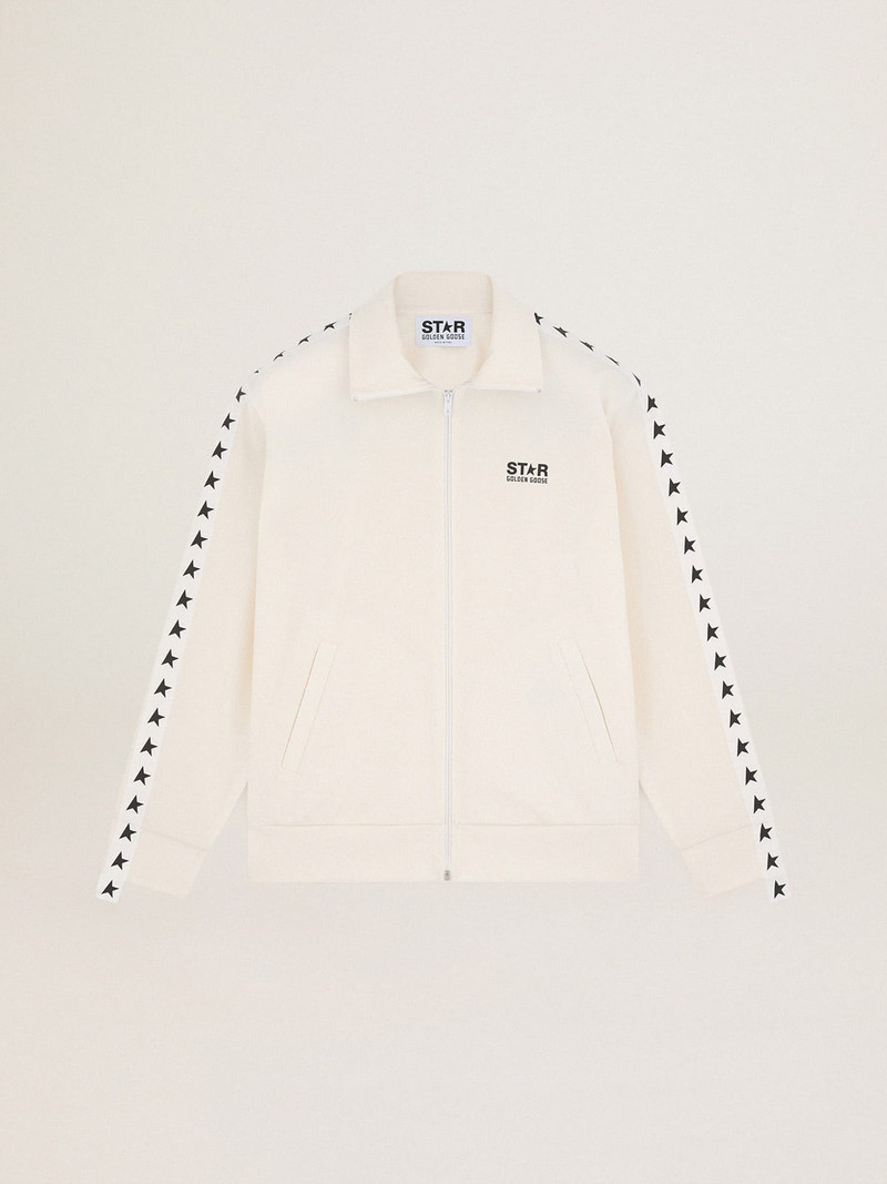 Men’s papyrus white zipped sweatshirt with black stars 1