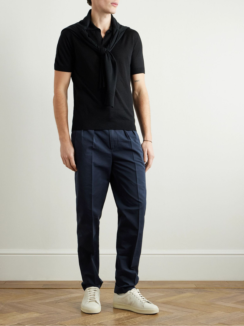 TOM FORD Straight-Leg Pleated Cotton and Silk-Blend Poplin Trousers Navy outlook