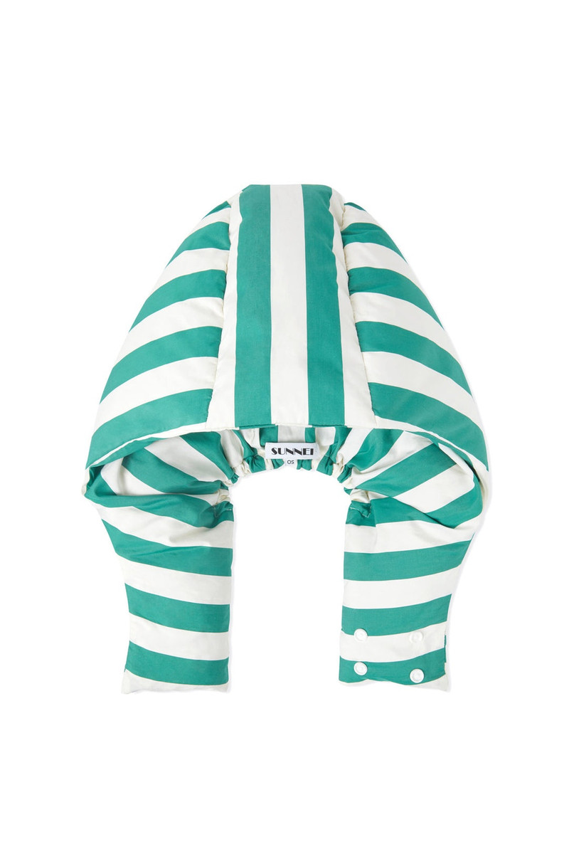 SUNNEI HOOD HAT / white & green stripes outlook