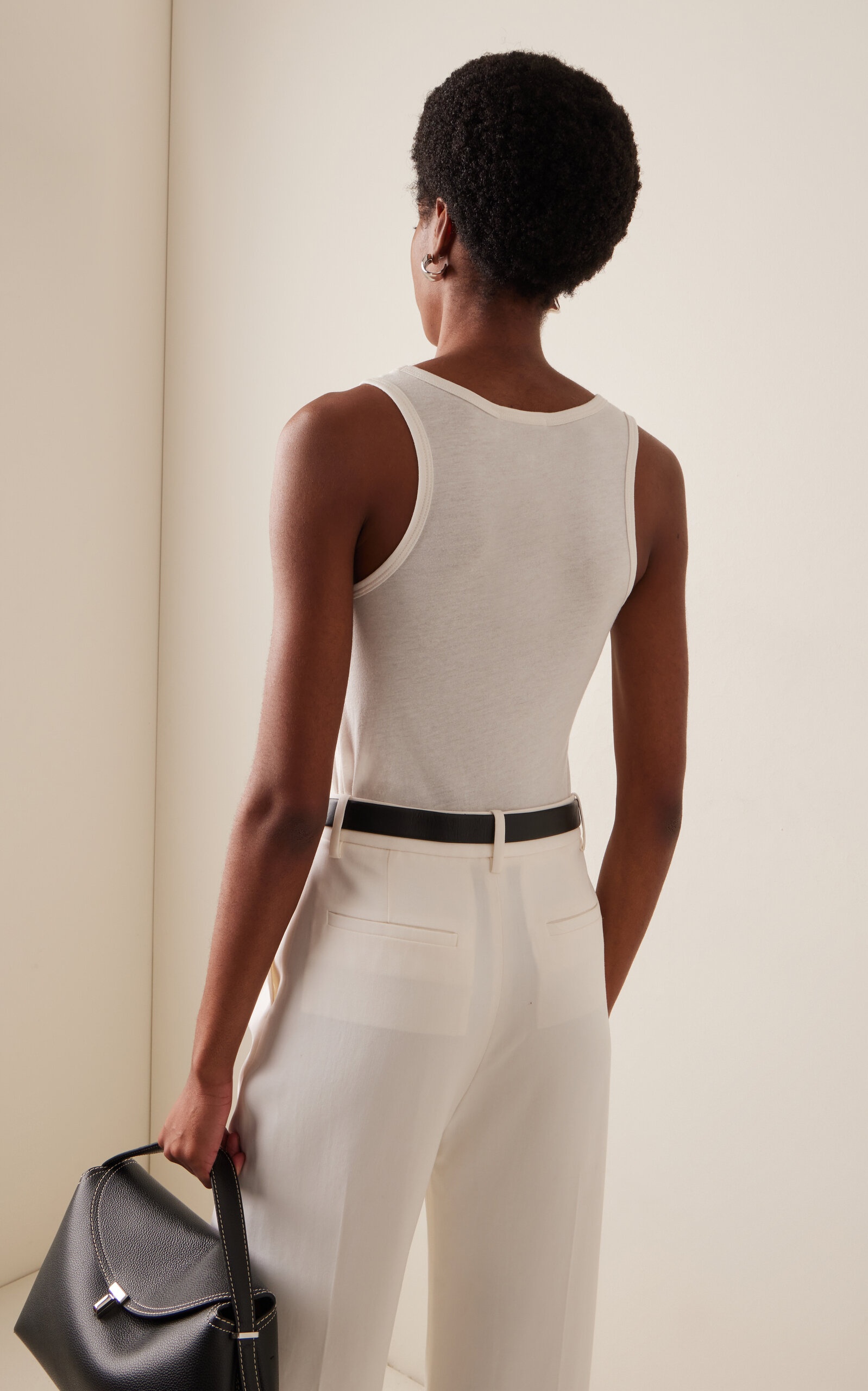 Fitted Cotton-Modal Jersey Tank Top ivory - 4