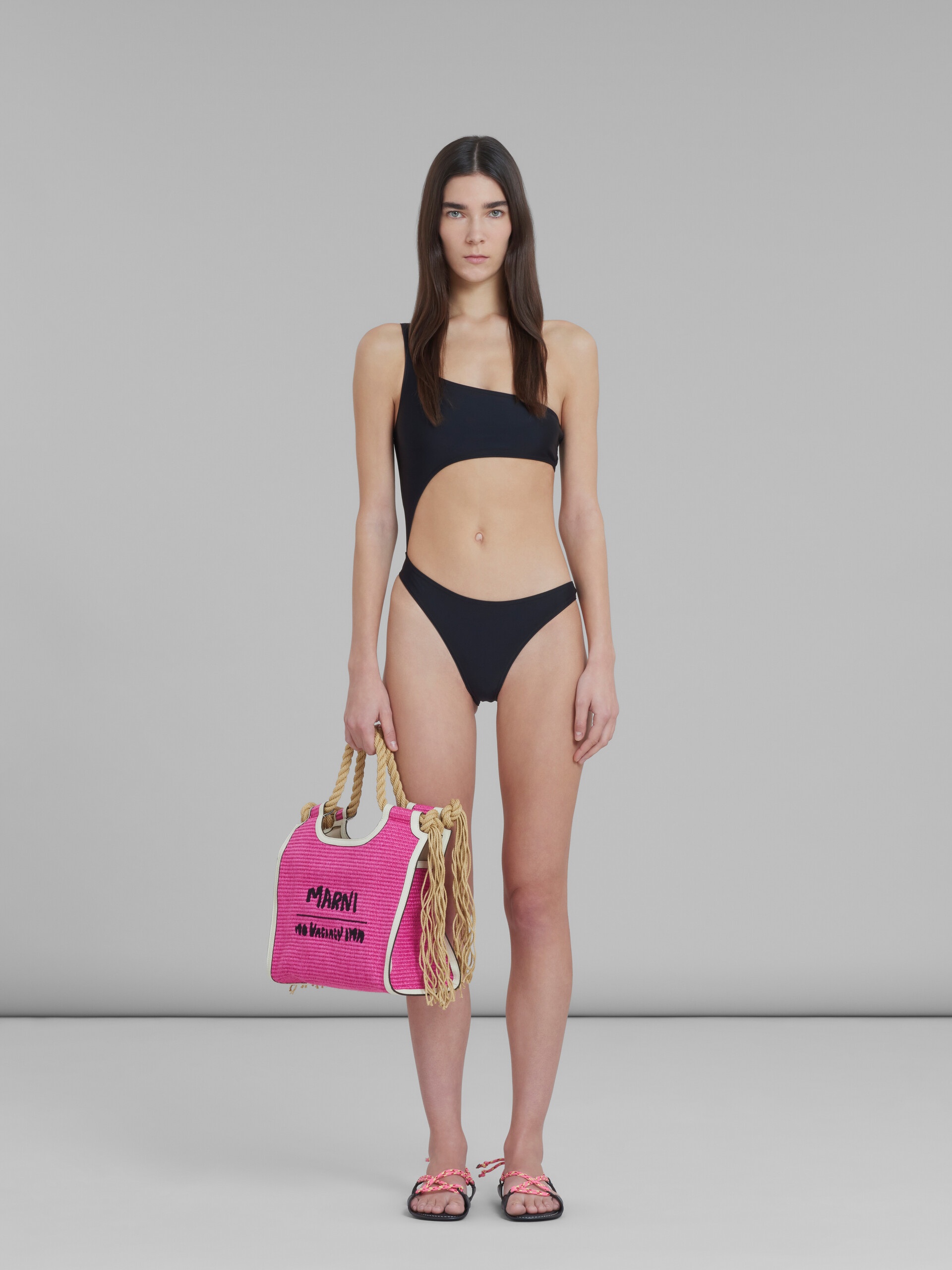 MARNI X NO VACANCY INN - MARCEL TOTE BAG IN PINK RAFFIA WITH WHITE TRIMS - 2