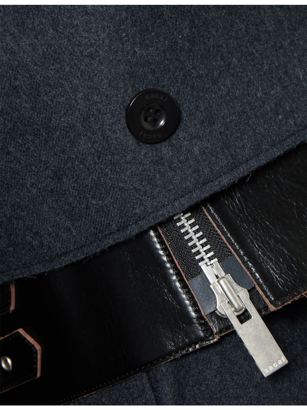 Leather-Panels Asymmetric Wool Jacket - 7