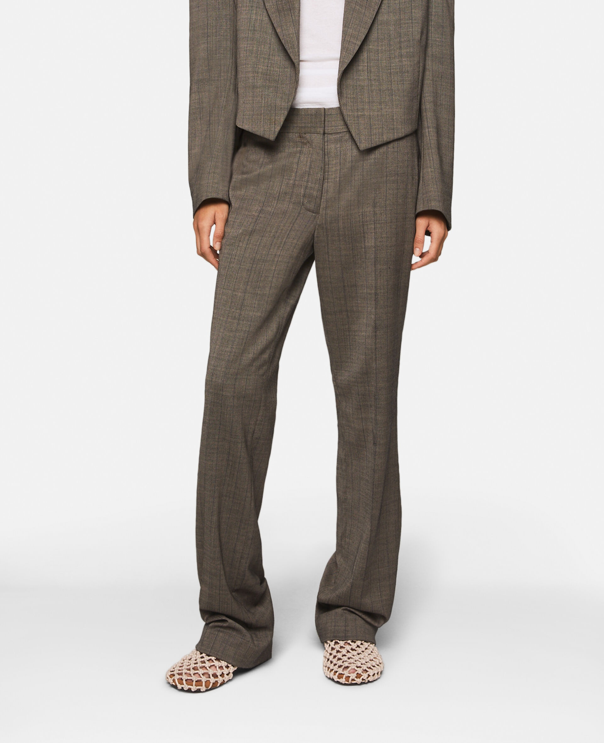 Checked Mid-Rise Straight-Leg Wool Trousers - 4