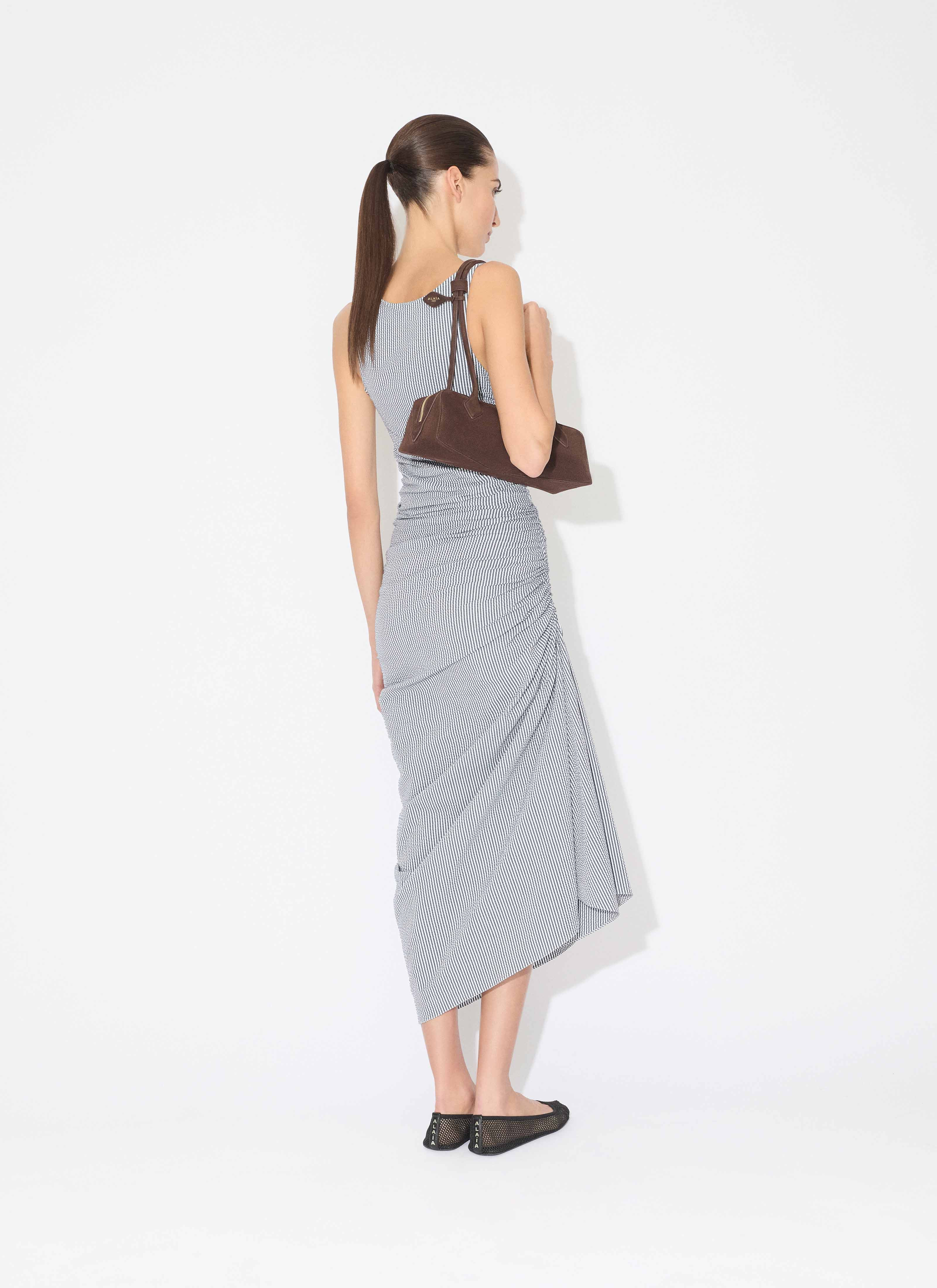 STRIPED SEERSUCKER GATHERED DRESS - 3