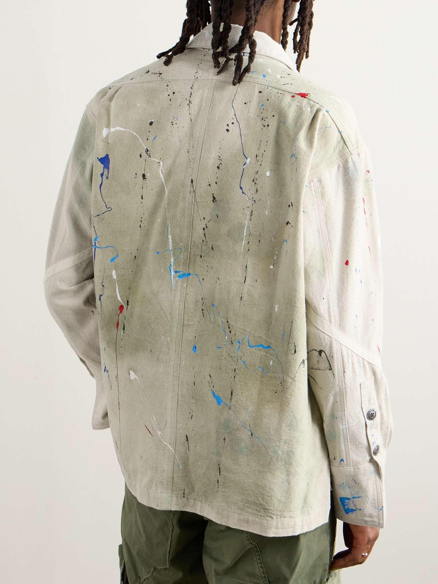 Shawl-Collar Paint-Splattered Cotton-Canvas Overshirt - 3