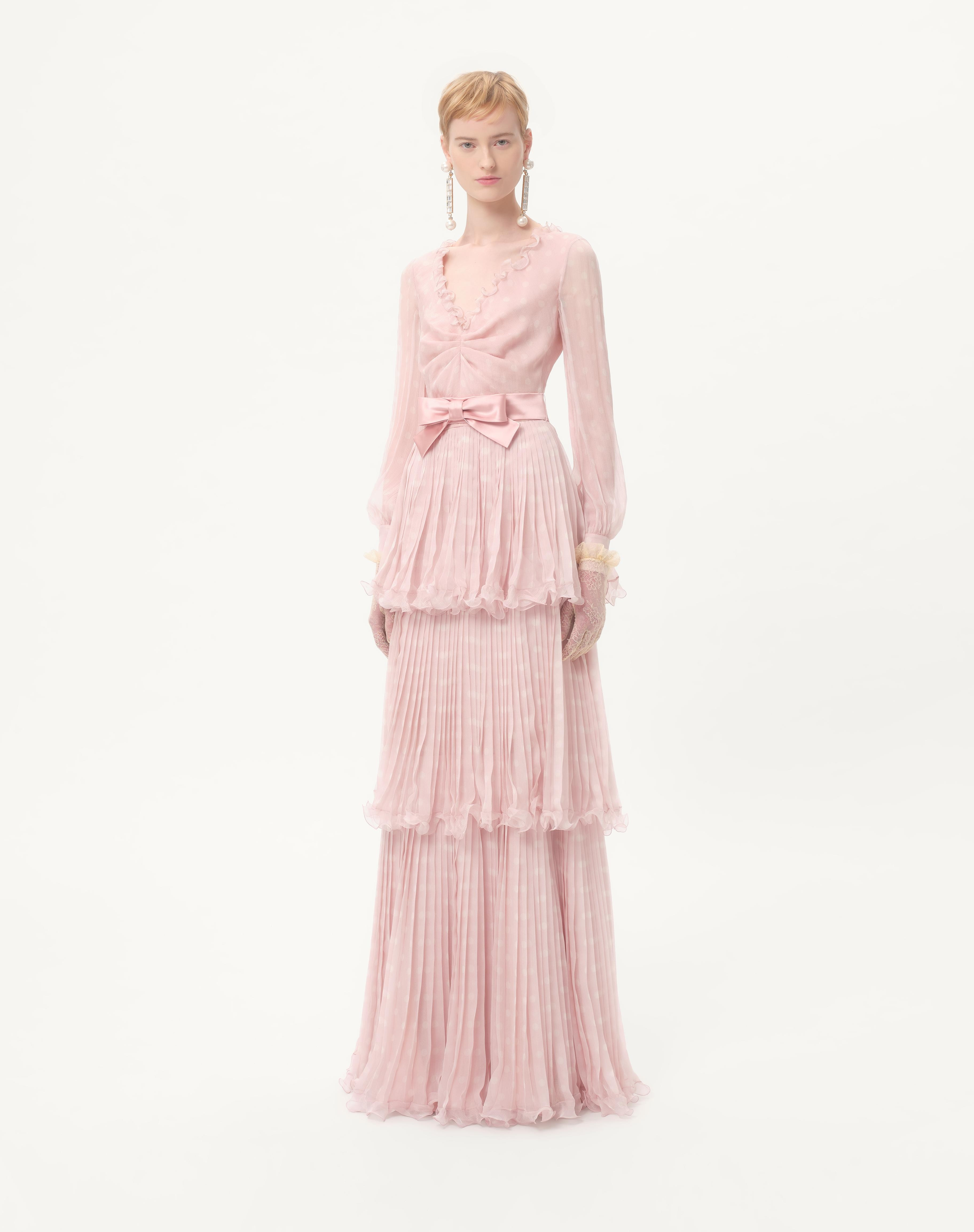 LONG DRESS IN CREPONNE CHIFFON WITH PLUS DE POIS PRINT - 2