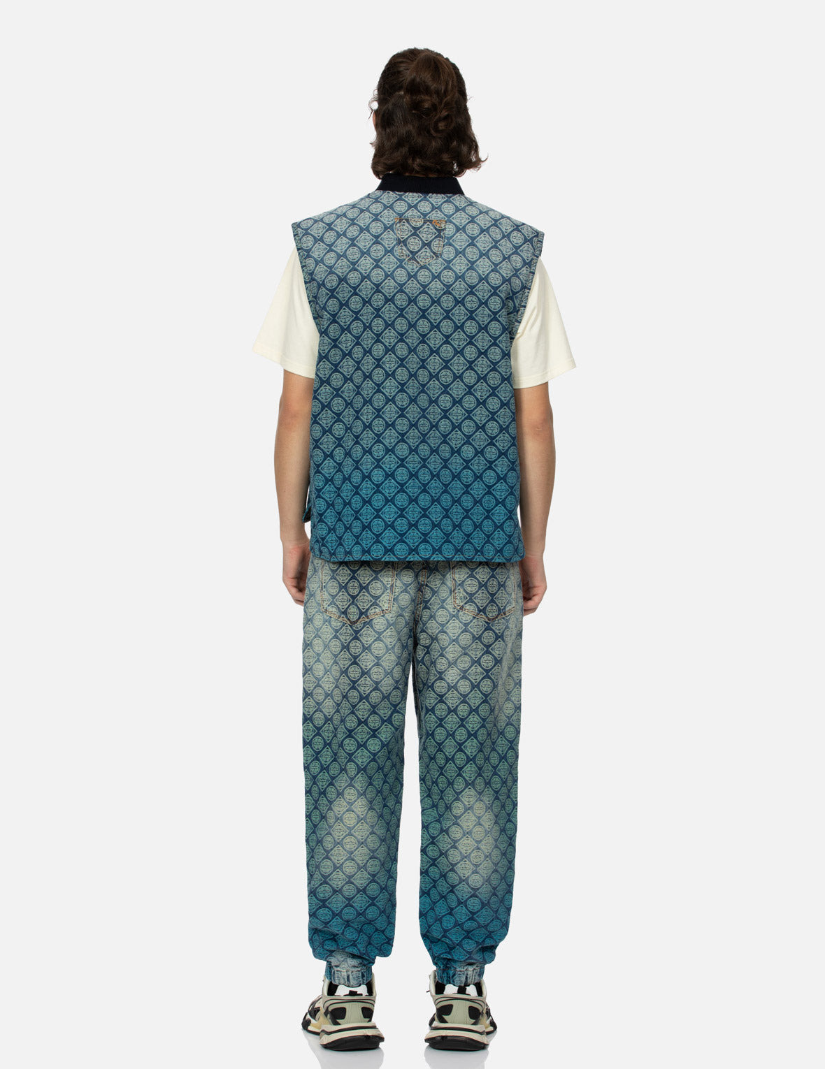 WASHED KAMON JACQUARD RELAX FIT DENIM PADDED VEST - 6