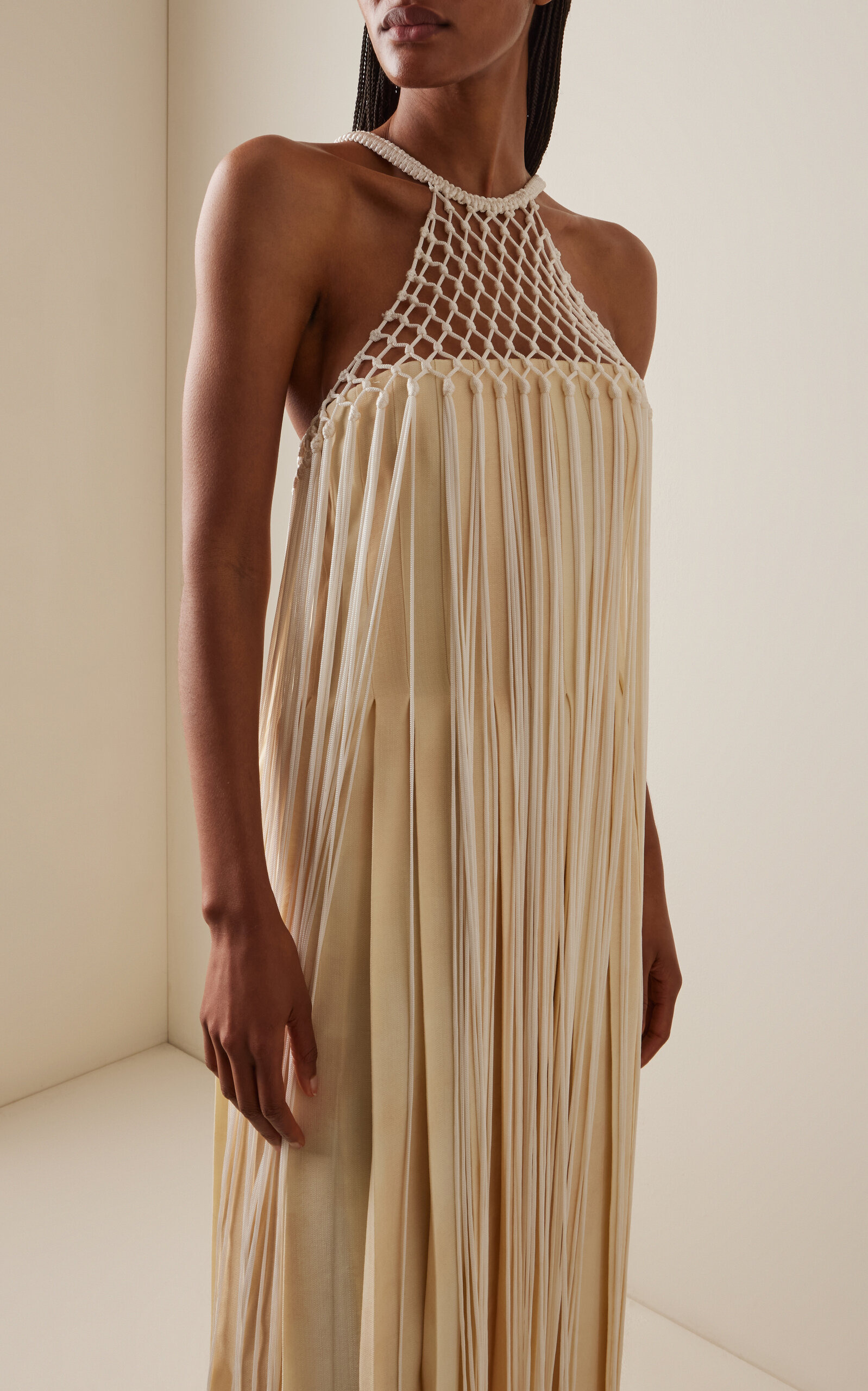Tacia Fringed Silk Maxi Dress ivory - 3