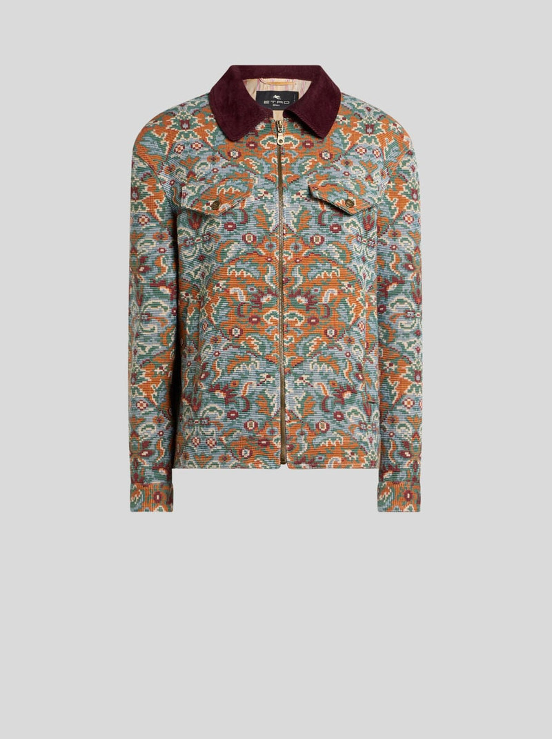 ZIPPED COTTON JACQUARD JACKET WITH FLORAL MOTIF 1