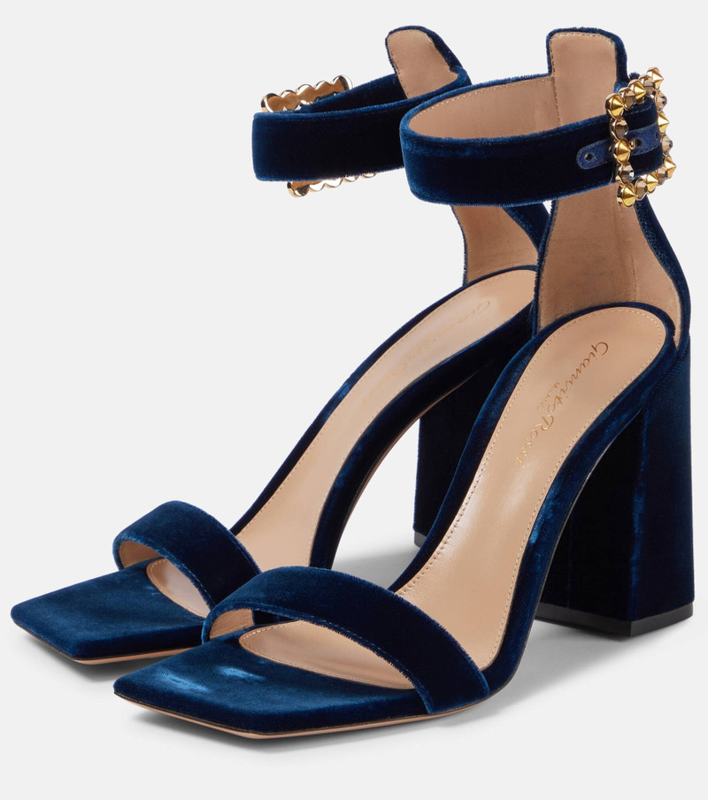 Embellished velvet sandals 5