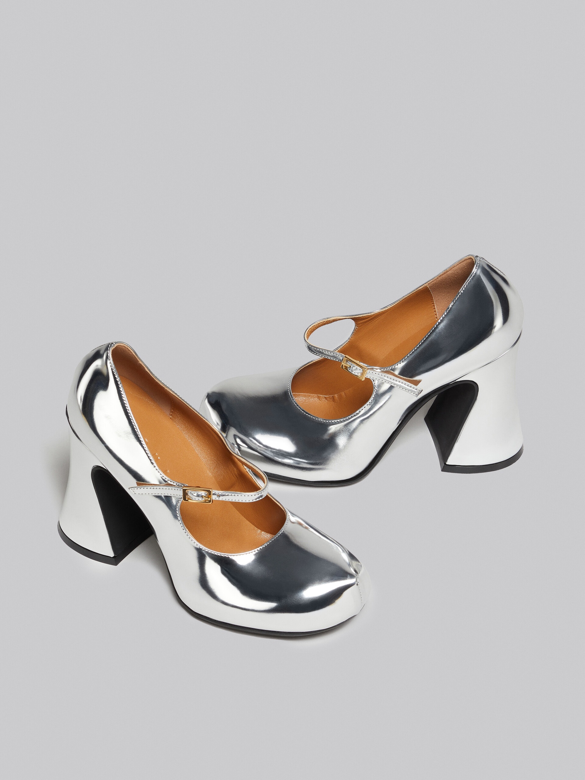 SILVER MIRRORED LEATHER MARY JANES - 5