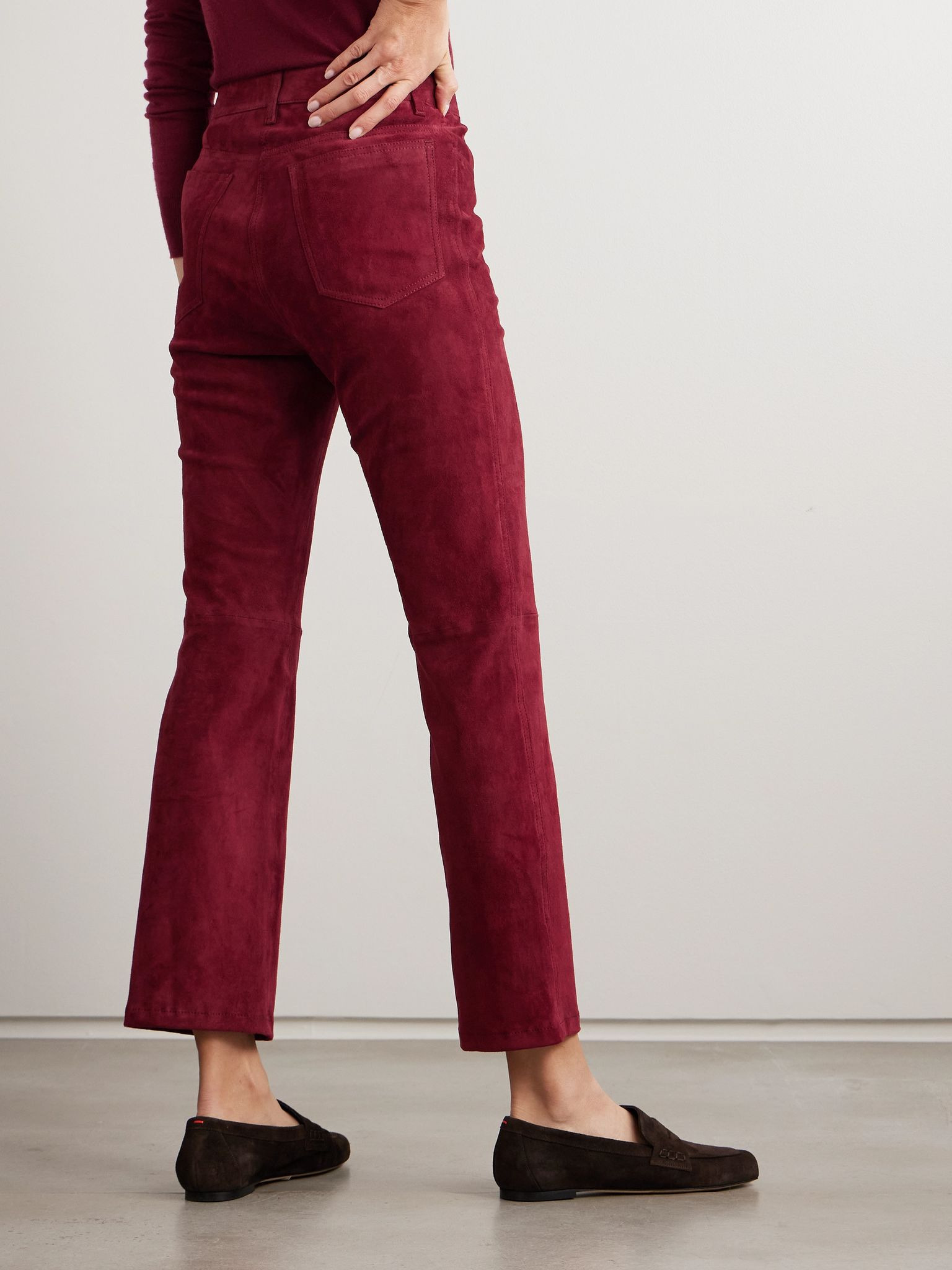 Duke cropped suede straight-leg pants Red - 3
