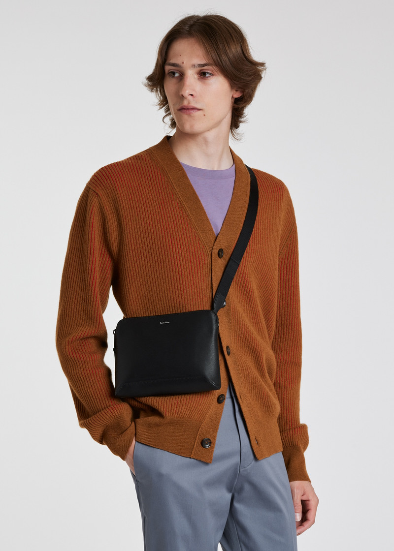 Black Embossed Leather Musette Bag 7