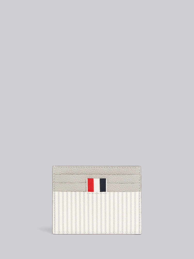 Light Grey Calf Leather Seersucker Single Card Holder With Note Compartment 1