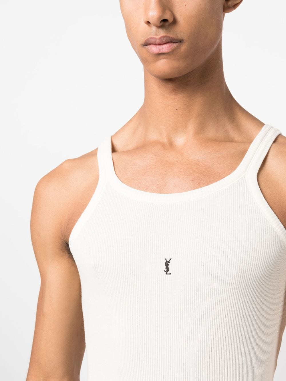 Saint Laurent logo-embroidered ribbed tank top - 5