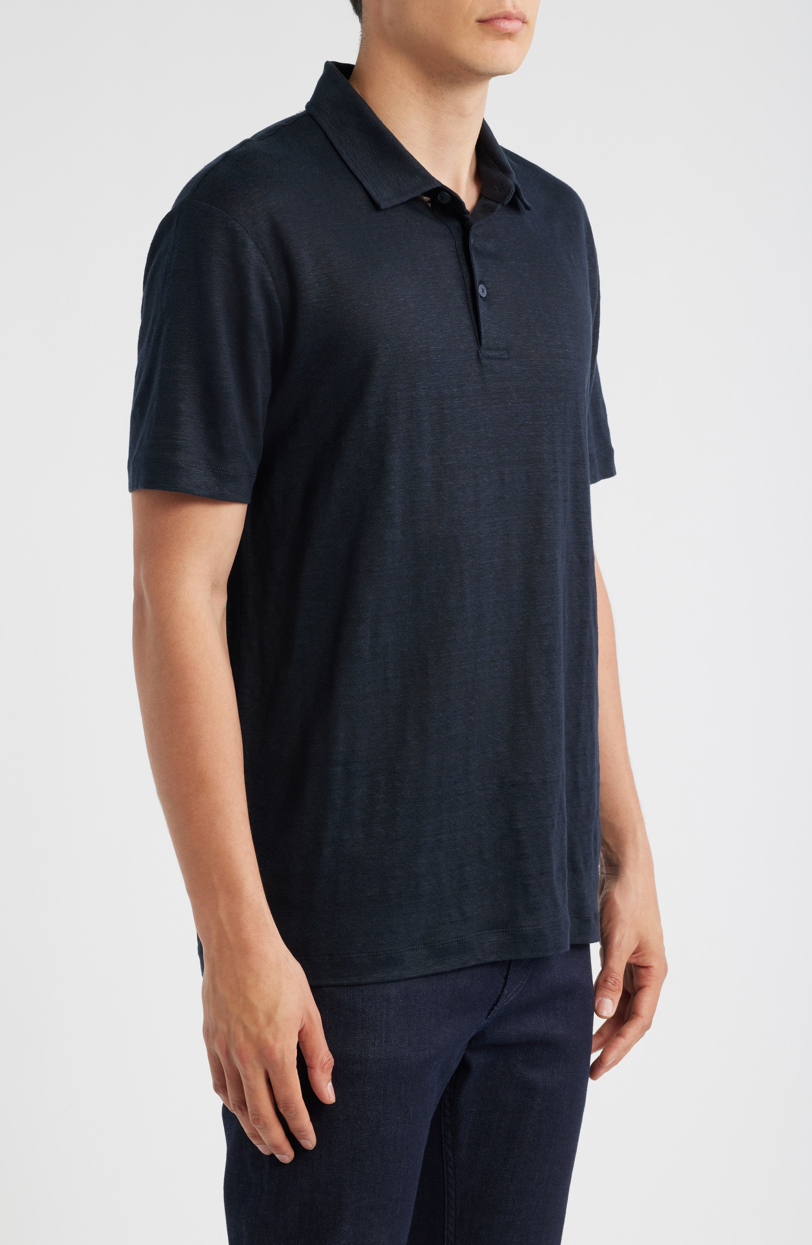 BOSS Parris Linen Polo in Dark Blue at Nordstrom - 3