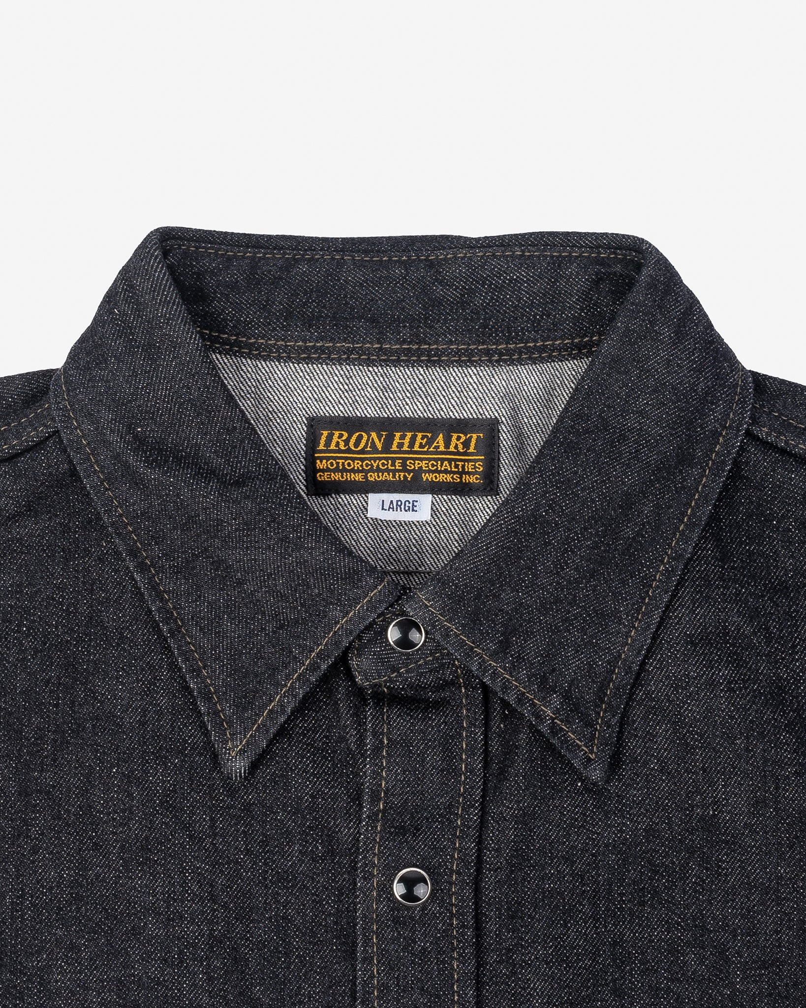 IHSH-326-BLK 12oz Selvedge Denim Work Shirt With Snaps - Black/Cream - 14