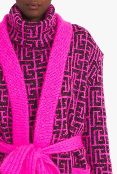 Capsule After ski - Neon pink and black Balmain-monogrammed wool cardigan - 6