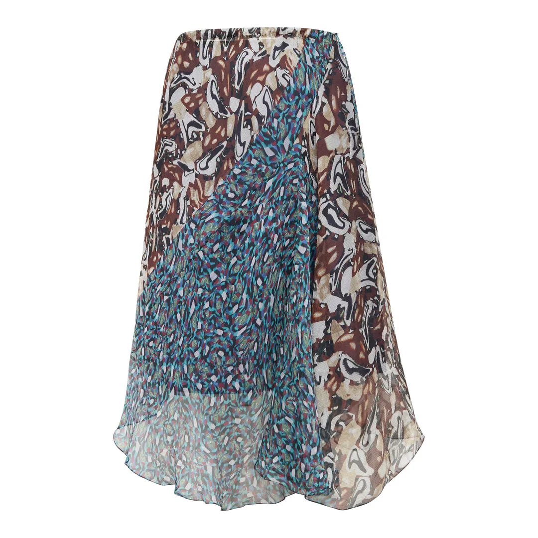 Bias Cut Abstract Print Skirt - 1