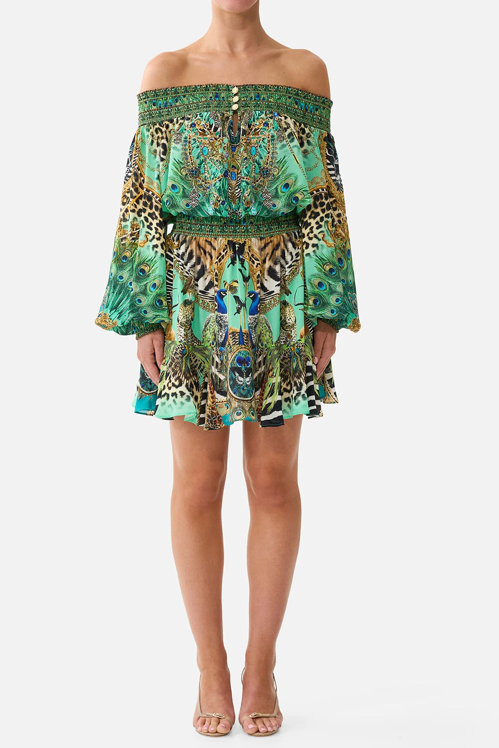 Off The Shoulder Short Dress - Green - 1