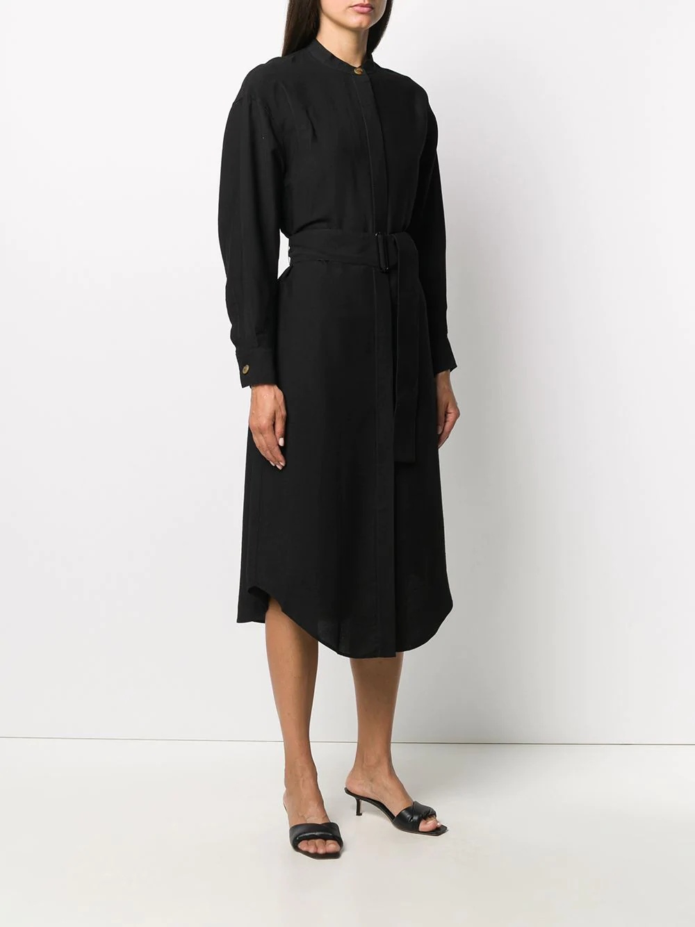 belted long sleeve midi shirt dress - 3