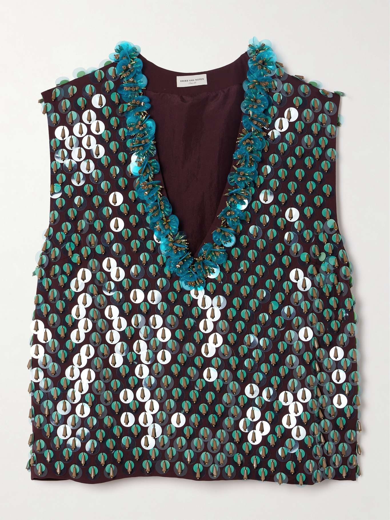 Sequin and bead-embellished satin vest - 1