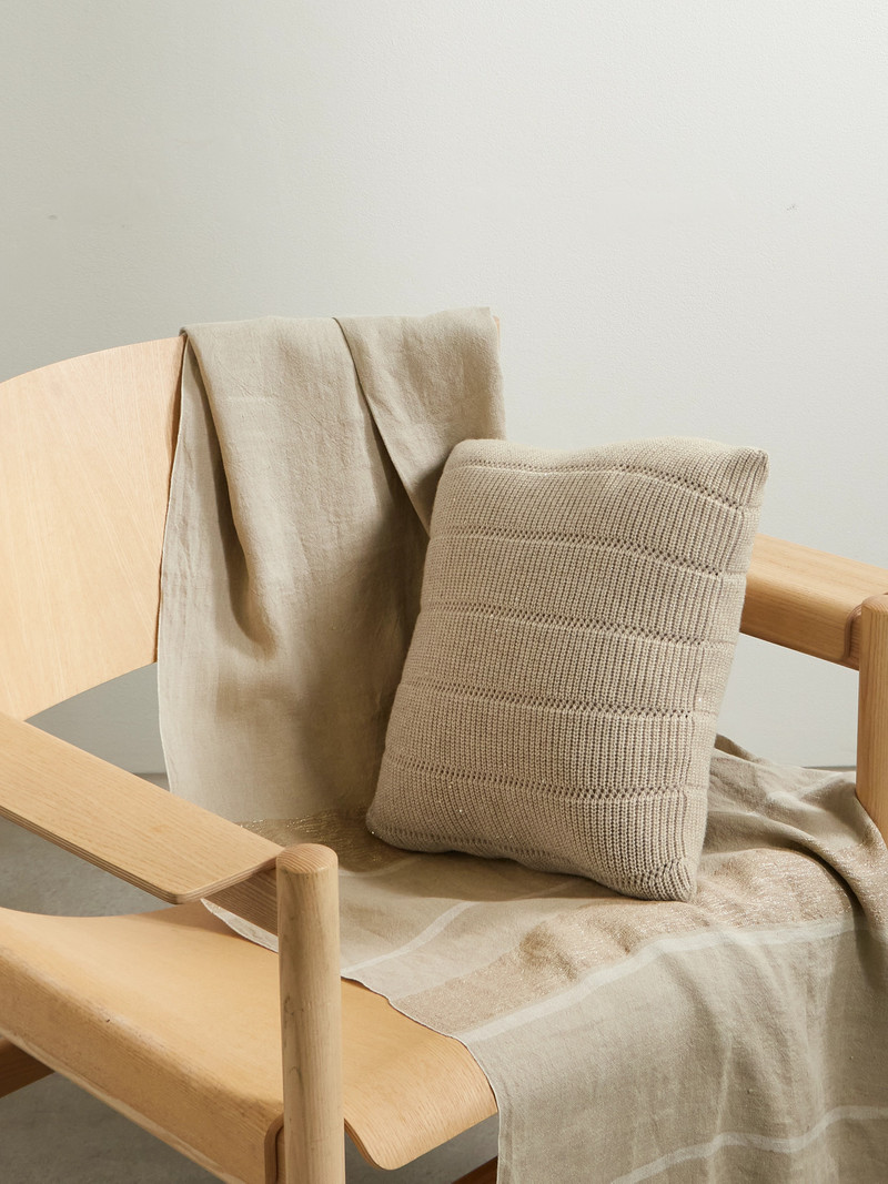 Brunello Cucinelli Sequin-embellished Metallic Ribbed-knit Pillow outlook