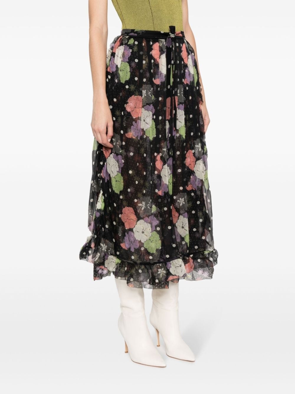 floral-print ruffled midi skirt - 3