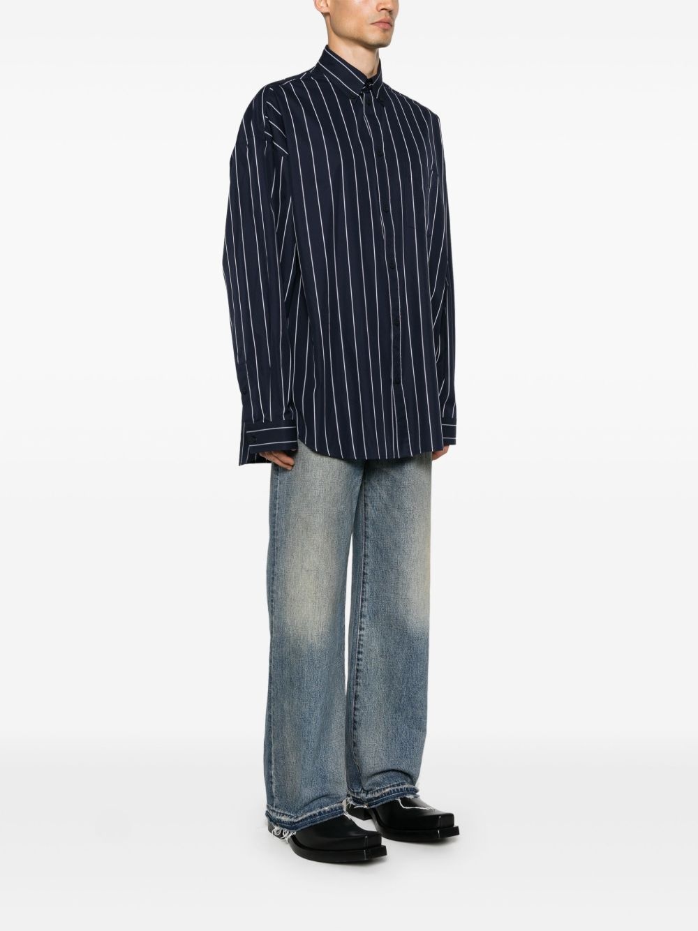 logo-print striped shirt - 3
