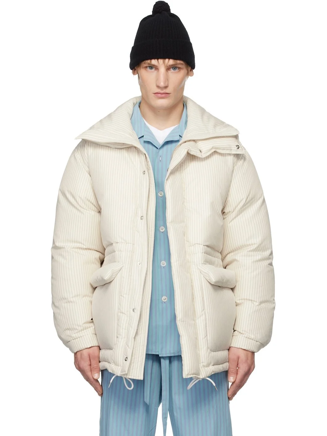 SSENSE Exclusive White AURALEE Edition Stripe Down Jacket - 1