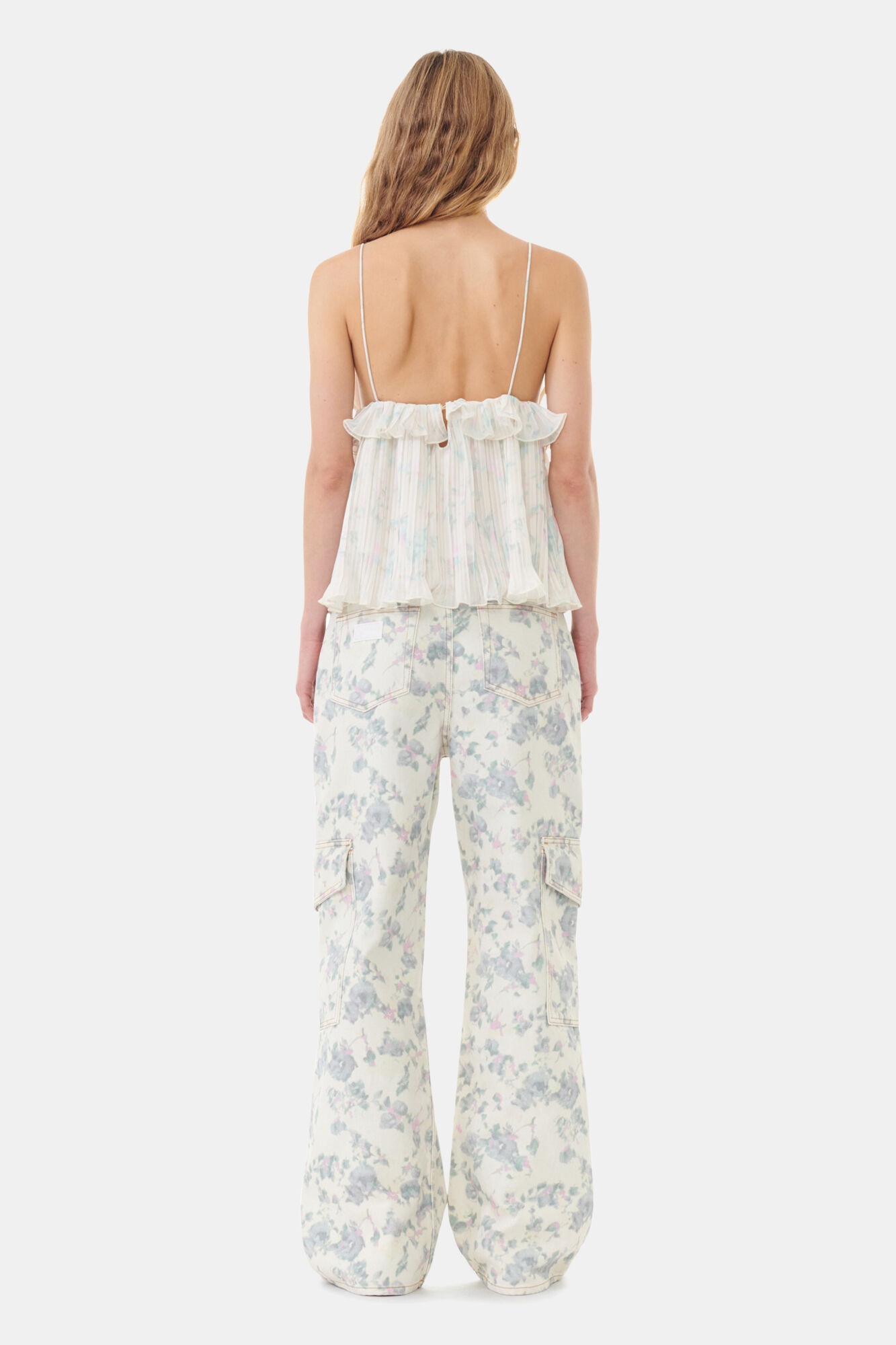 FLORAL PRINTED PLEATED GEORGETTE STRAP TOP - 5