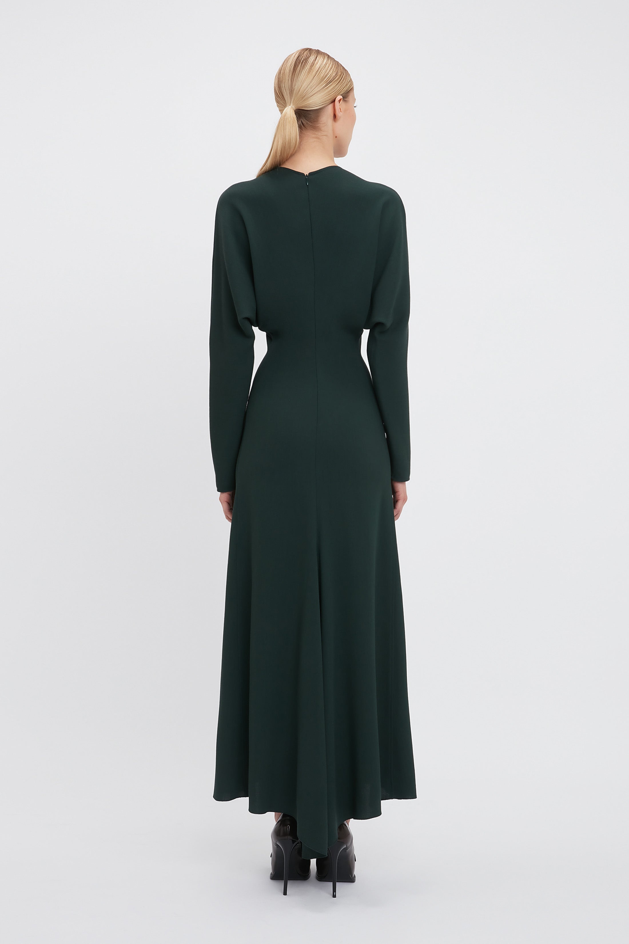Long Sleeve Draped Midi Dress In Seaweed - 4