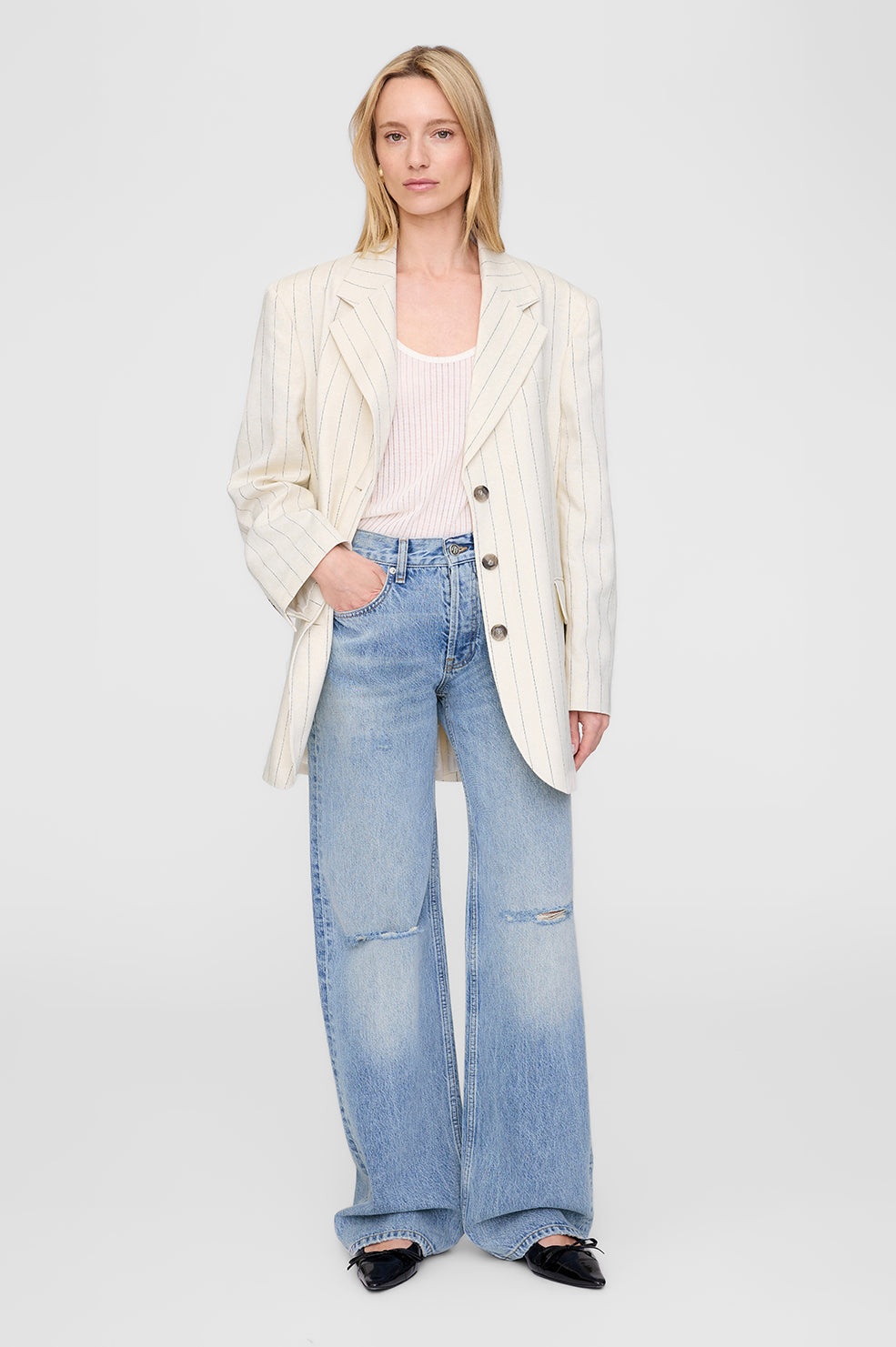 Sara Blazer - Cream And Black Stripe - 2