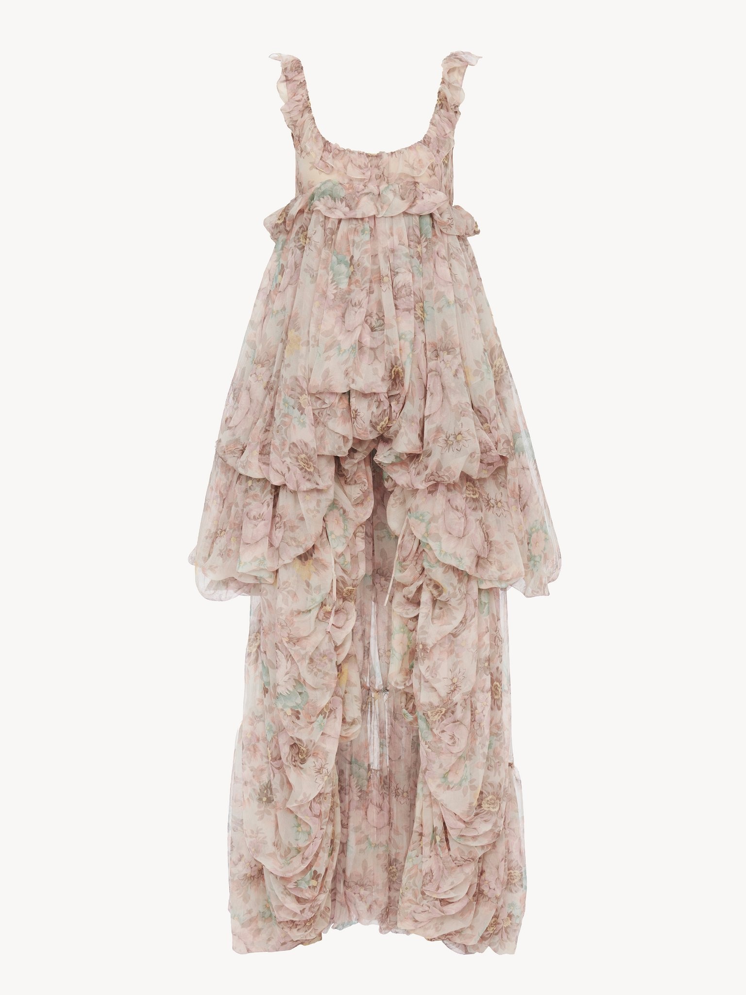 HIGH-LOW RUFFLED DRESS IN SILK MOUSSELINE - 2