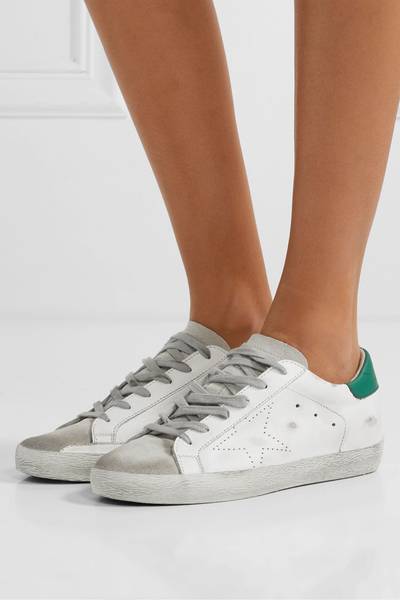 Golden Goose Superstar distressed leather and suede sneakers outlook