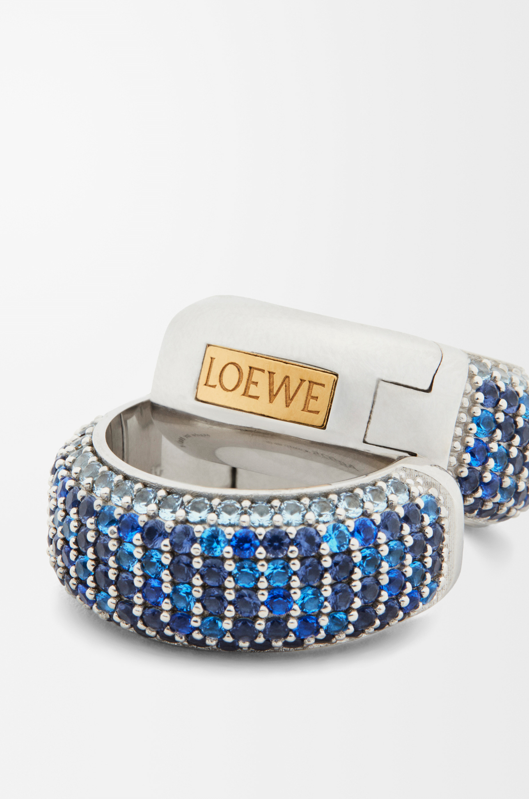 Pavé hoop earrings in sterling silver and crystals - 2