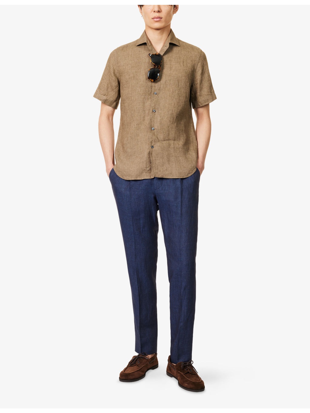 Straight-Leg Drawstring Linen Trousers - 2