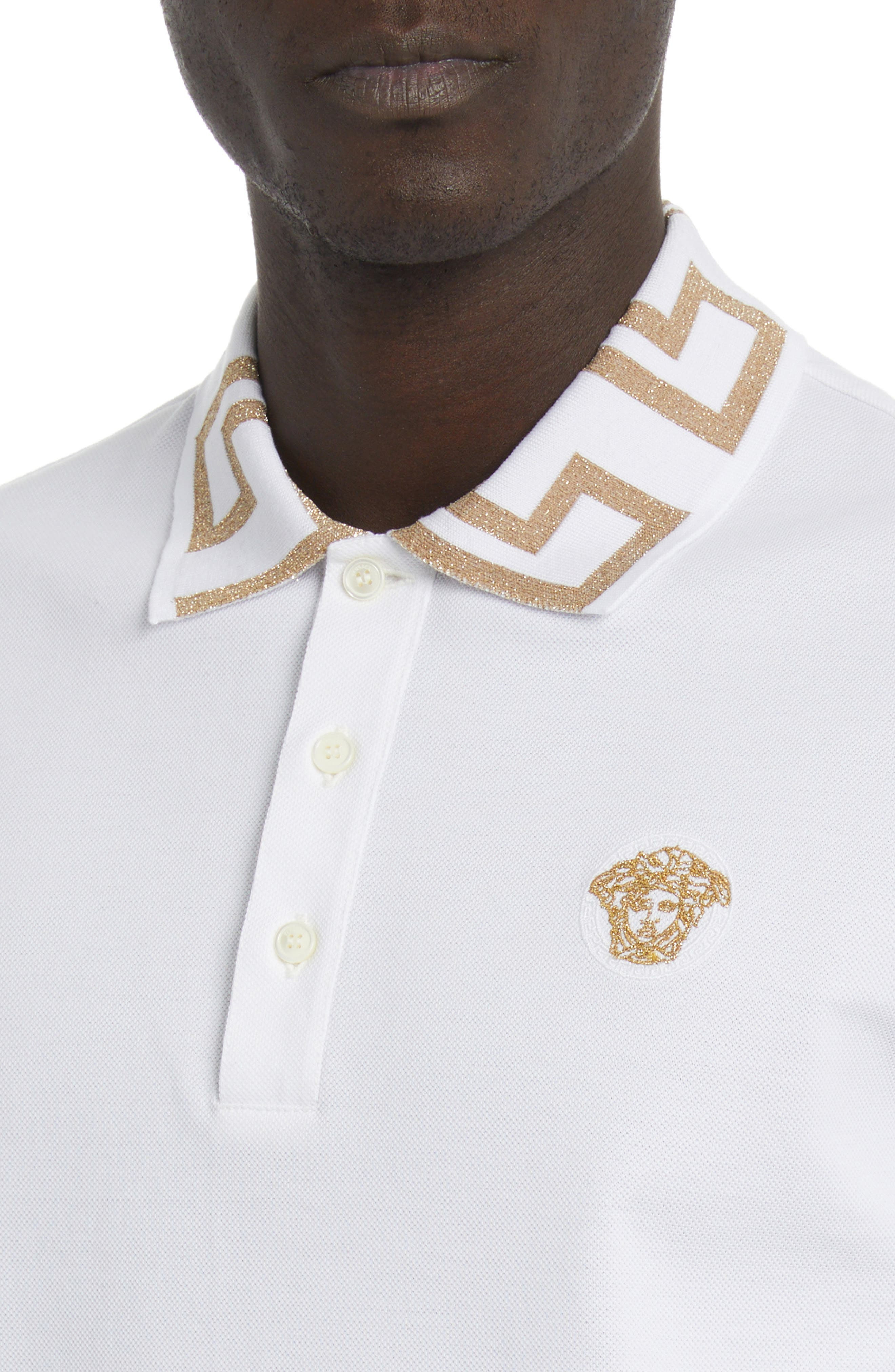 Metallic Greca Collar Piqué Polo - 4