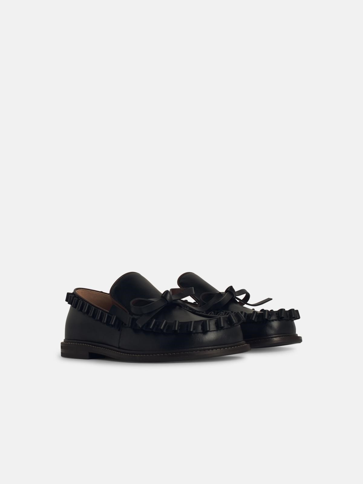 'RUFFLE' BLACK LEATHER LOAFERS - 2