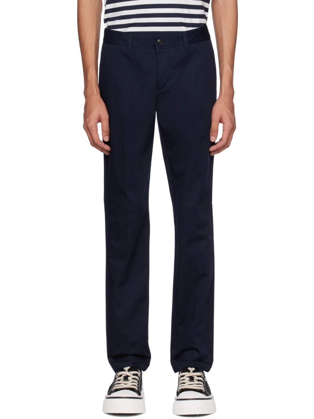 Navy Straight-Leg Trousers - 1
