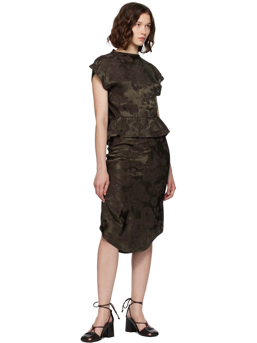 Khaki & Burgundy Floral Midi Skirt - 4