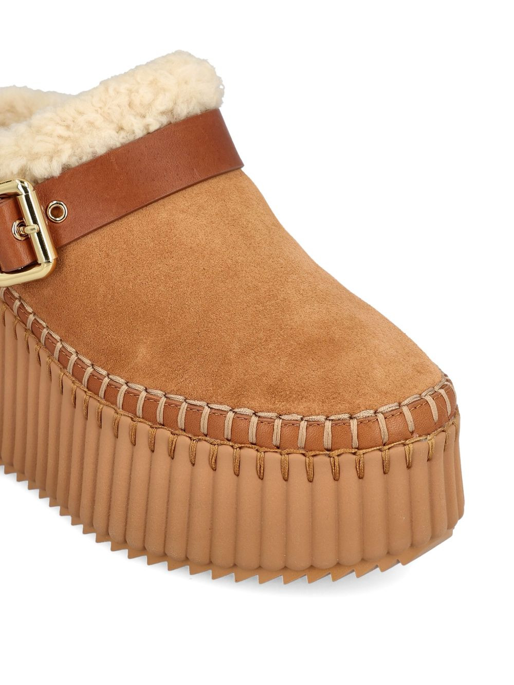 Nama wedge shearling buckle mules - 3